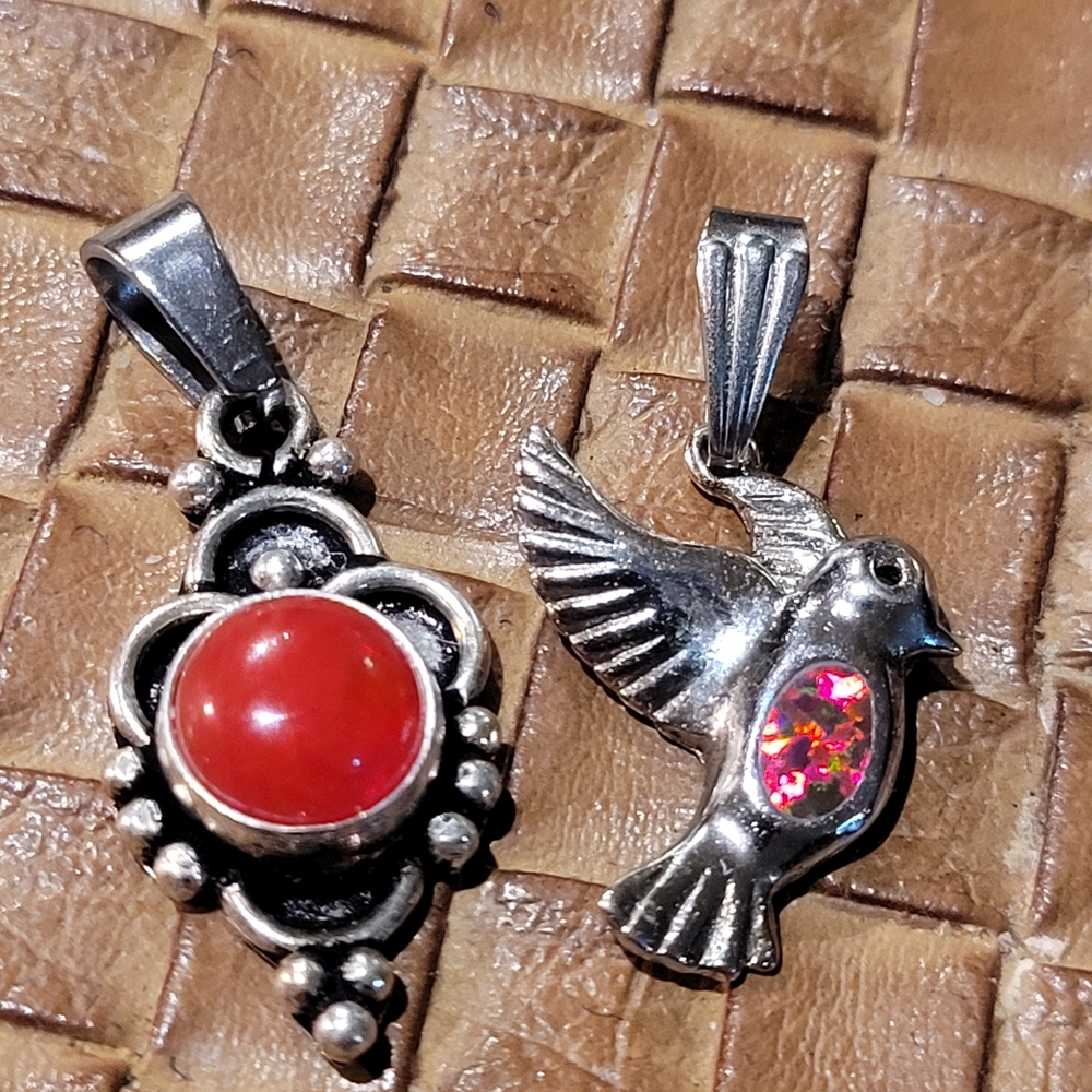Fire Opal Inlay & Red Carnelian Pendant Set